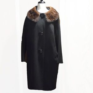 Vintage 50's Black Surrella Wool/Fur Swing Coat